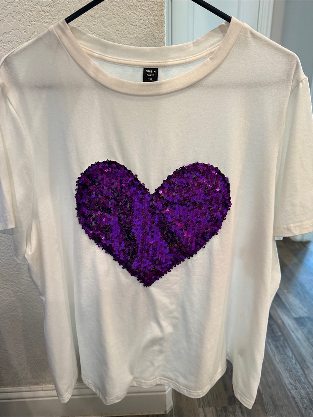 SHEIN Curve White Tee with Purple Sequin Heart Graphic size 3X